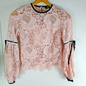 Unitedwood Top Elva Lace Cottagecore Steampunk Ribbon Floral Pink Black S